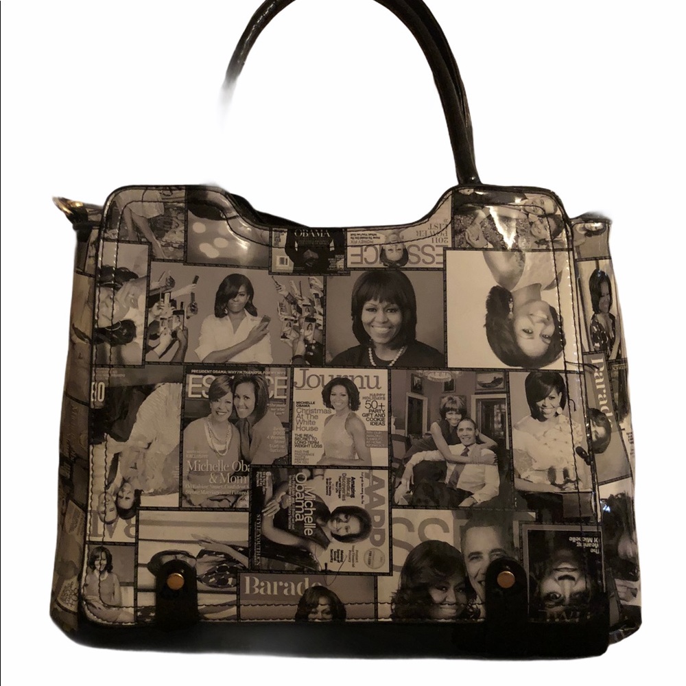 Michelle Obama black and white shoulder bag.